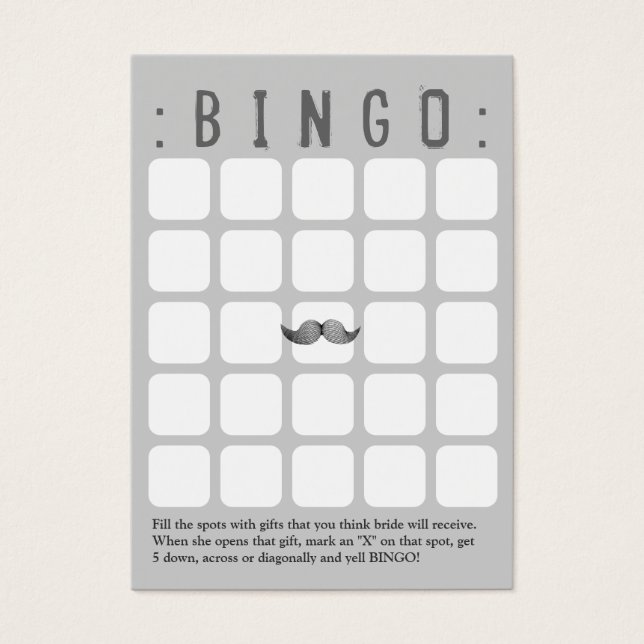 Funny Moustache 5x5 Grey Bingo Card (Front)