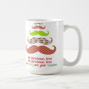 Funny moustache Christmas tree holiday mug