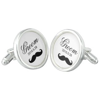 Funny Moustache Custom Groom Script Wedding Cufflinks
