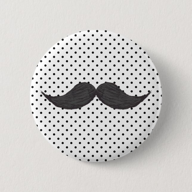 Funny Moustache Drawing And Black Polka Dots 2 Inch Round Button (Front)