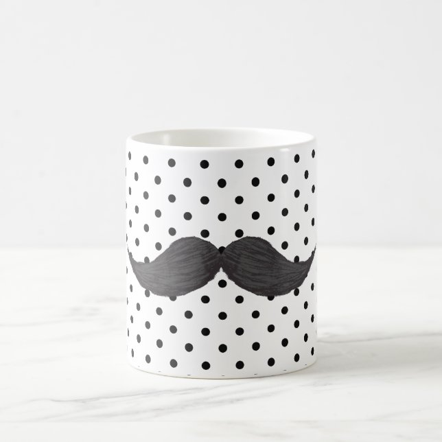 Funny Moustache Drawing And Black Polka Dots Coffee Mug (Center)