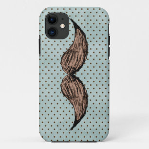 Funny Moustache Drawing And Brown Polka Dots iPhone 11 Case