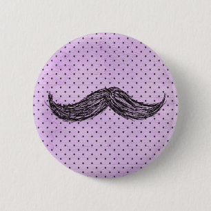 Funny   Moustache Drawing With Purple Polka Dots 2 Inch Round Button