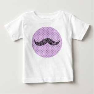 Funny Moustache Drawing With Purple Polka Dots Baby T-Shirt