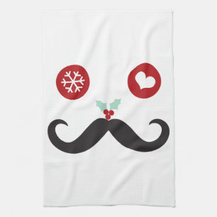 Funny Moustache Face Snowflake Christmas Holiday Kitchen Towel