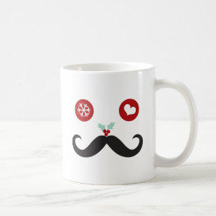 Funny Moustache Face Snowflakes Christmas Holiday Coffee Mug