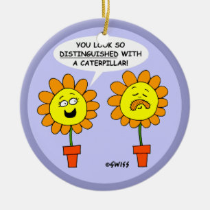 Funny Moustache Flower Cartoon Christmas Ceramic Ornament