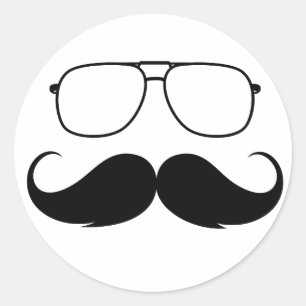 funny moustache glasses in black classic round sticker