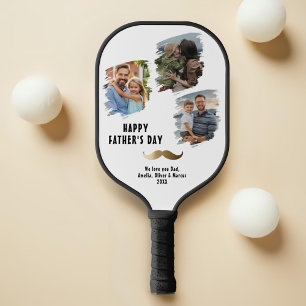Funny Moustache Happy Father's Day 3 Photo Pickleball Paddle