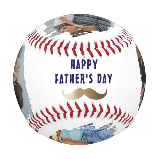 Funny Moustache Happy Father's Day 4 Photo Baseball (Back)