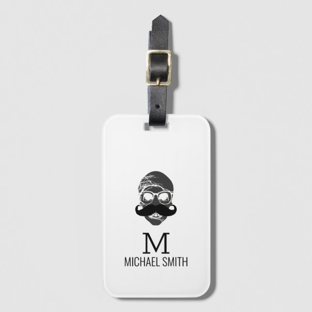 Funny Moustache Monogram #2 Luggage Tag (Front Vertical)