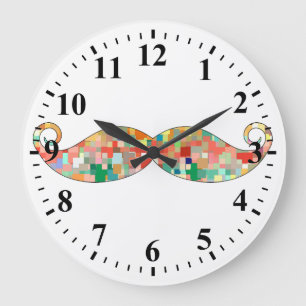 Funny Moustache Mosaic Pattern Large Clock