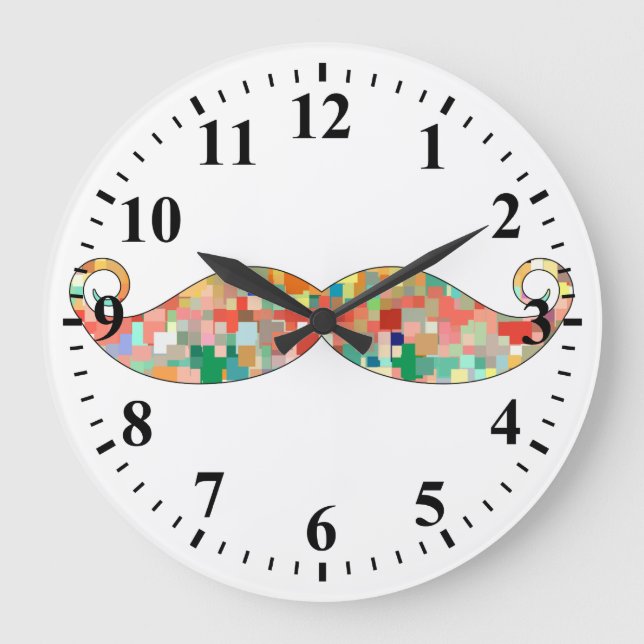 Funny Moustache Mosaic Pattern Large Clock (Front)