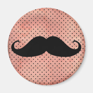 Funny Moustache On Cute Pink Polka Dot Background Magnet