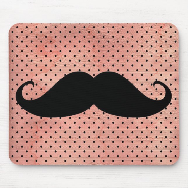 Funny Moustache On Cute Pink Polka Dot Background Mouse Pad (Front)