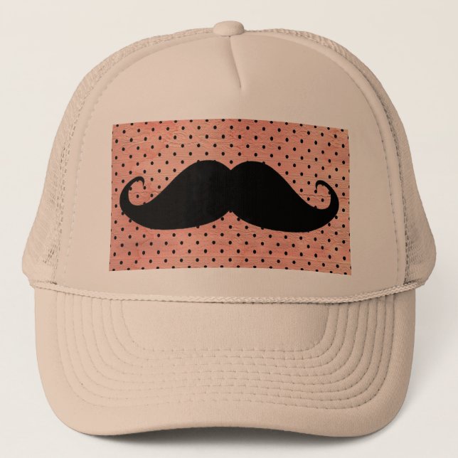 Funny Moustache On Cute Pink Polka Dot Background Trucker Hat (Front)