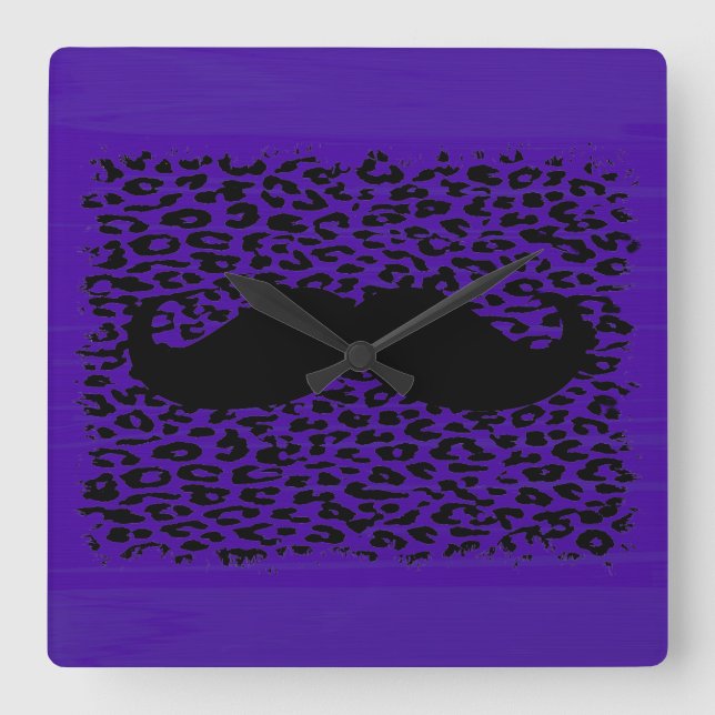 Funny Moustache on dark purple background Square Wall Clock (Front)