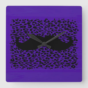 Funny Moustache on dark purple background Square Wall Clock