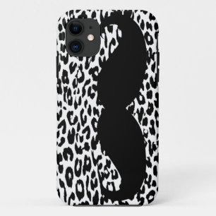 Funny Moustache on Leopard Skin (Black and White) iPhone 11 Case