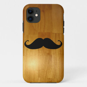Funny Moustache on Shiny Wood Texture Background iPhone 11 Case