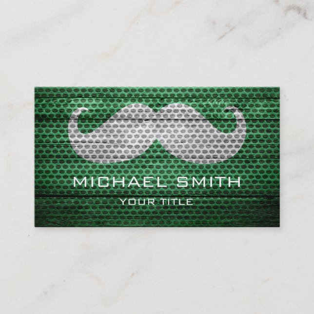 Funny Moustache on Wood Texture Business Card (Front)