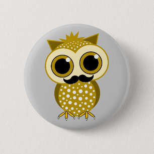 funny moustache owl 2 inch round button