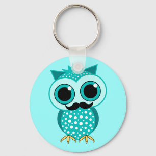 funny moustache owl keychain
