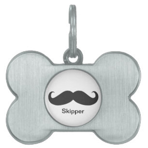 funny moustache pet name tag