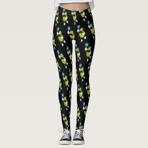 Funny Moustache Pickle Playing Pickleball Black Leggings