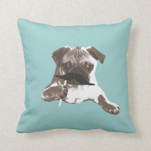Funny Moustache Pug Throw Pillow