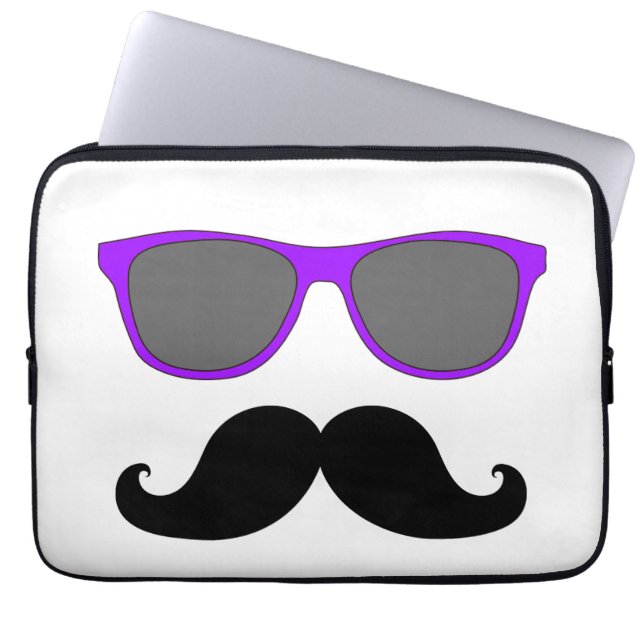 Funny Moustache, Purple Sunglasses Laptop Sleeve (Front)