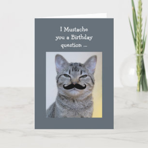 Funny Moustache Question Birthday Cat Card