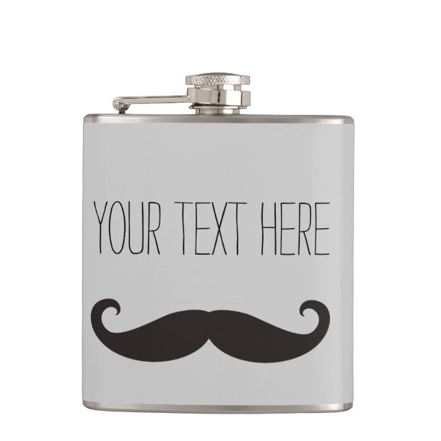 Funny Moustache / Schnurrbart + your text Hip Flask (Front)