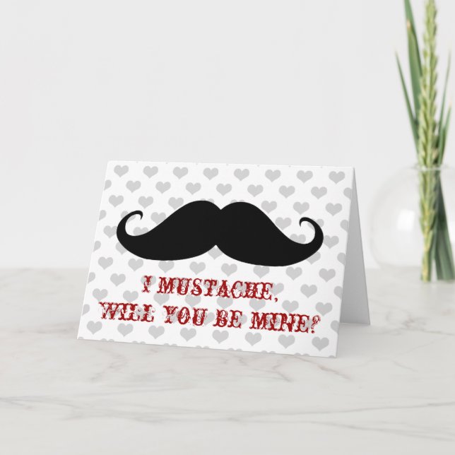 Funny moustache Valentine's Day hipster hearts car Holiday Card (Front)
