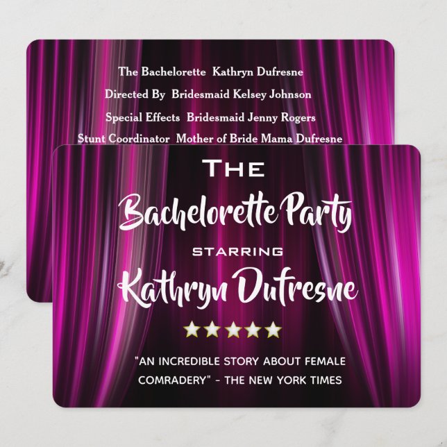 Funny Movie/Cast Parody Bachelorette Invitation (Devant / Derrière)