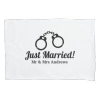 Funny Mr and Mrs handcuffs pillow case for couple