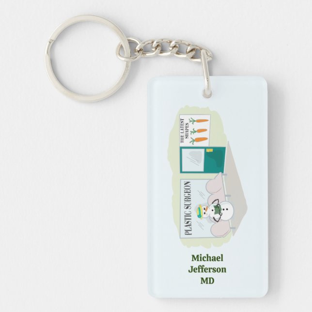 Funny Ms Frosty at plastic surgeon cartoon Keychain (Front)