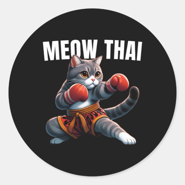 Funny Muay Thai Cat Meow Thai Boxing Martial Art K Classic Round Sticker (Front)