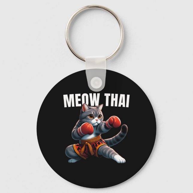 Funny Muay Thai Cat Meow Thai Boxing Martial Art K Keychain (Front)