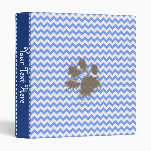 Funny Muddy Paw Print on Blue Chevron Binder (Front/Spine)
