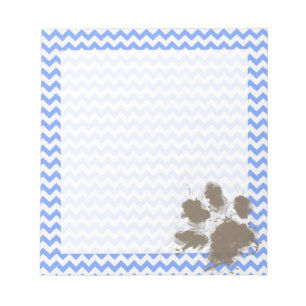 Funny Muddy Paw Print on Blue Chevron Notepad