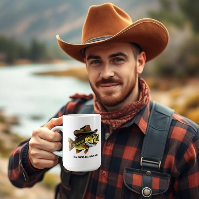 Funny Mug Bass Fish with a Cowboy Hat (Gift for Him- Funny Fish Wearing a Cowboy Hat Coffee Mug )