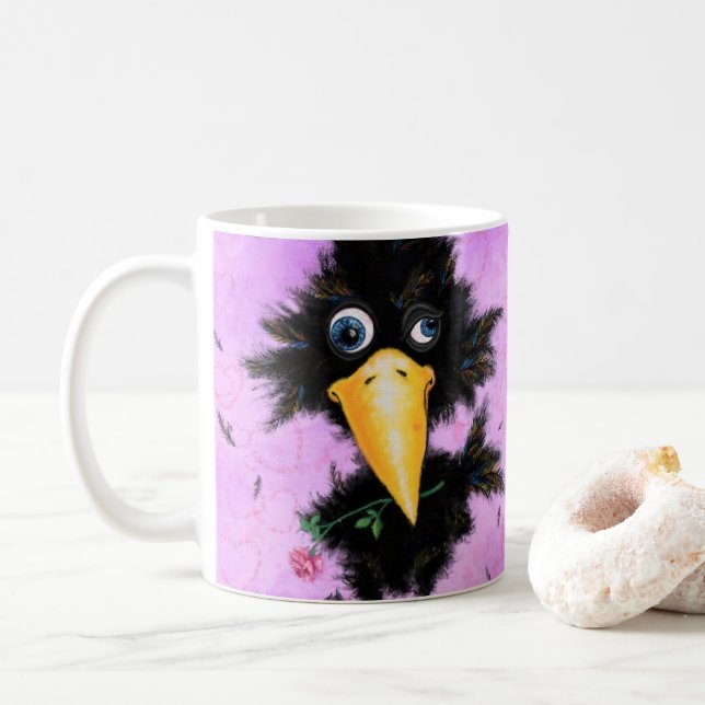Funny Mug Crow with Rose (With Donut)