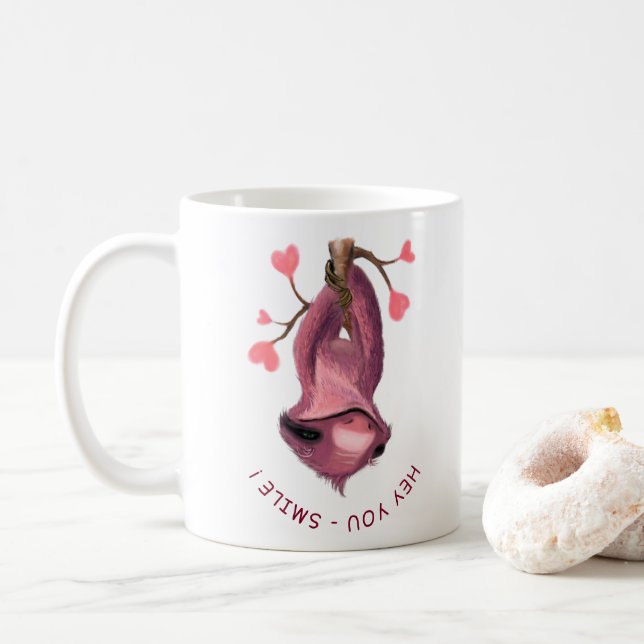 Funny Mug Gift with Playful Sloth - Smile (With Donut)