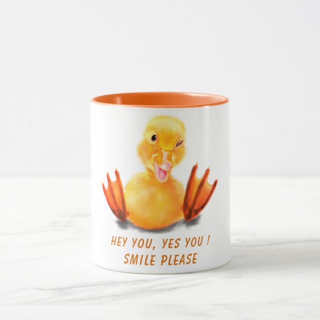 Funny Mug with Playful Duckling Smile - Your Text (Center)