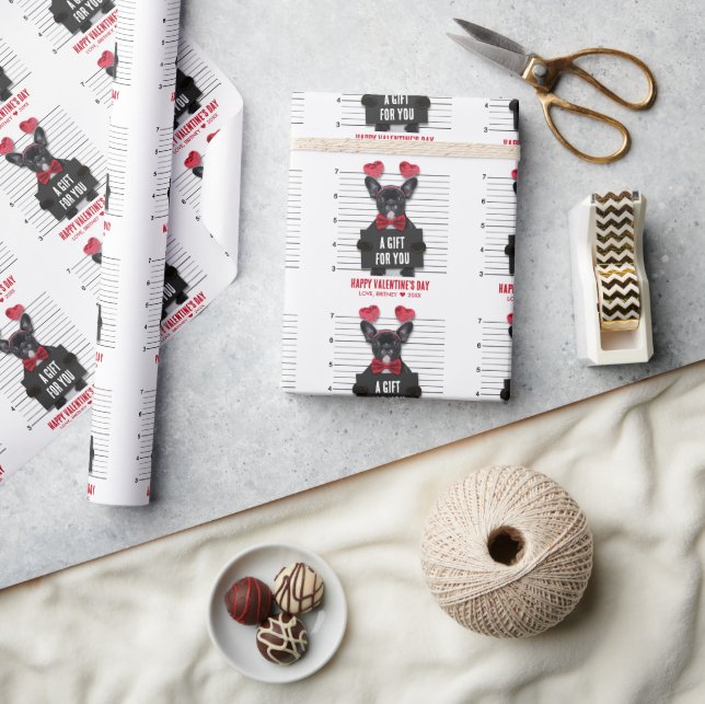 Funny Mugshot Guilty Love Dog Valentine's Day Wrapping Paper (Crafts)