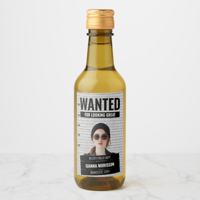 Funny Mugshot Wanted Poster Custom Name & Text  Wine Label (Front)