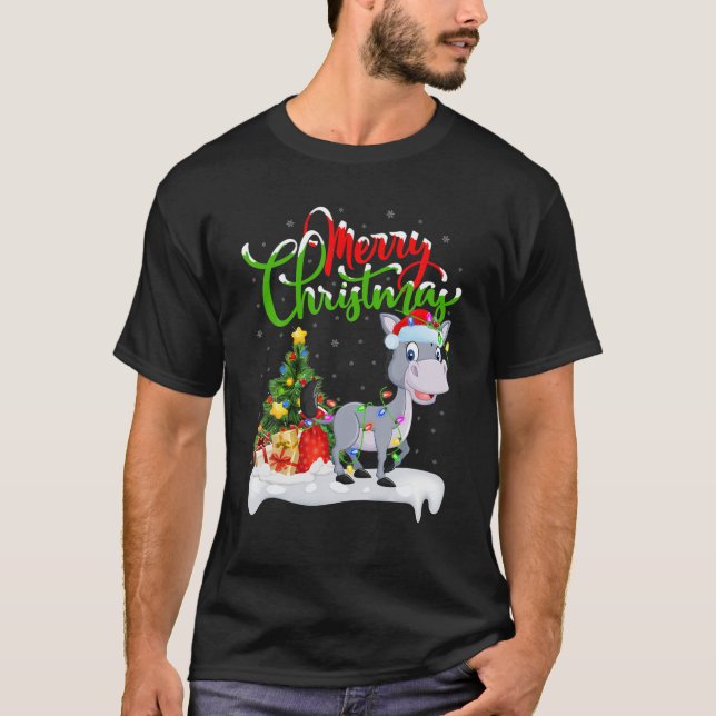 Funny Mule Animal Lover Xmas Lighting Mule Christm T-Shirt (Front)