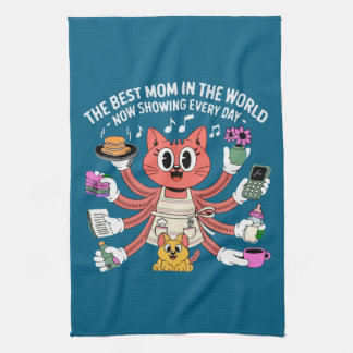 Funny Multi-Tasking Cat Mom The Best Mom  Kitchen Towel