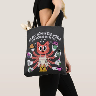 Funny Multi-Tasking Cat Mom The Best Mom Tote Bag